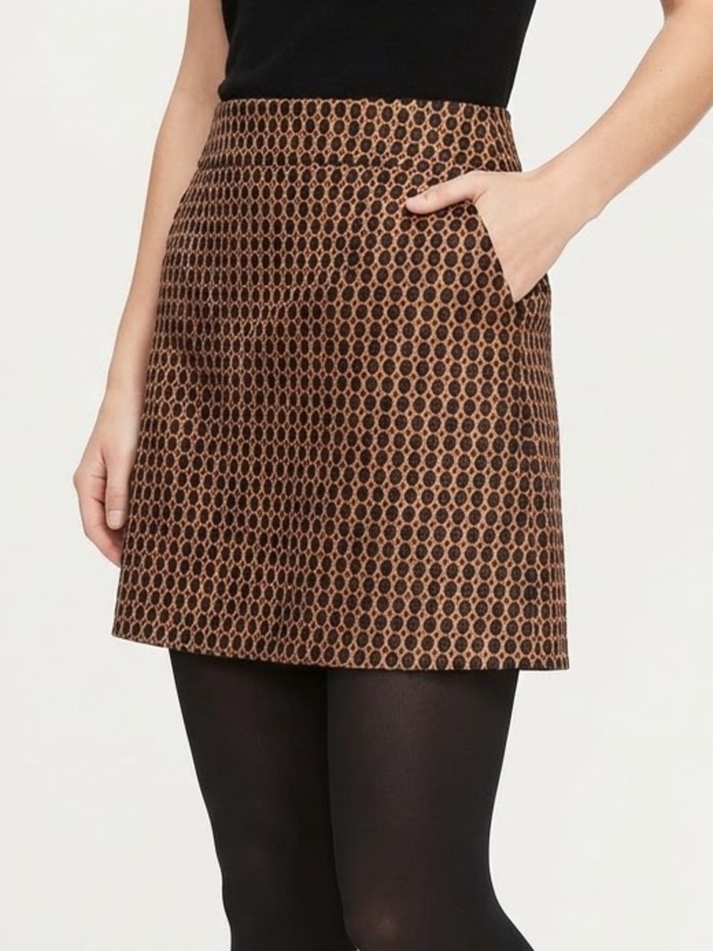 LOFT Black & Tan Jacquard Polka Dot Textured Mini Skirt Size 4